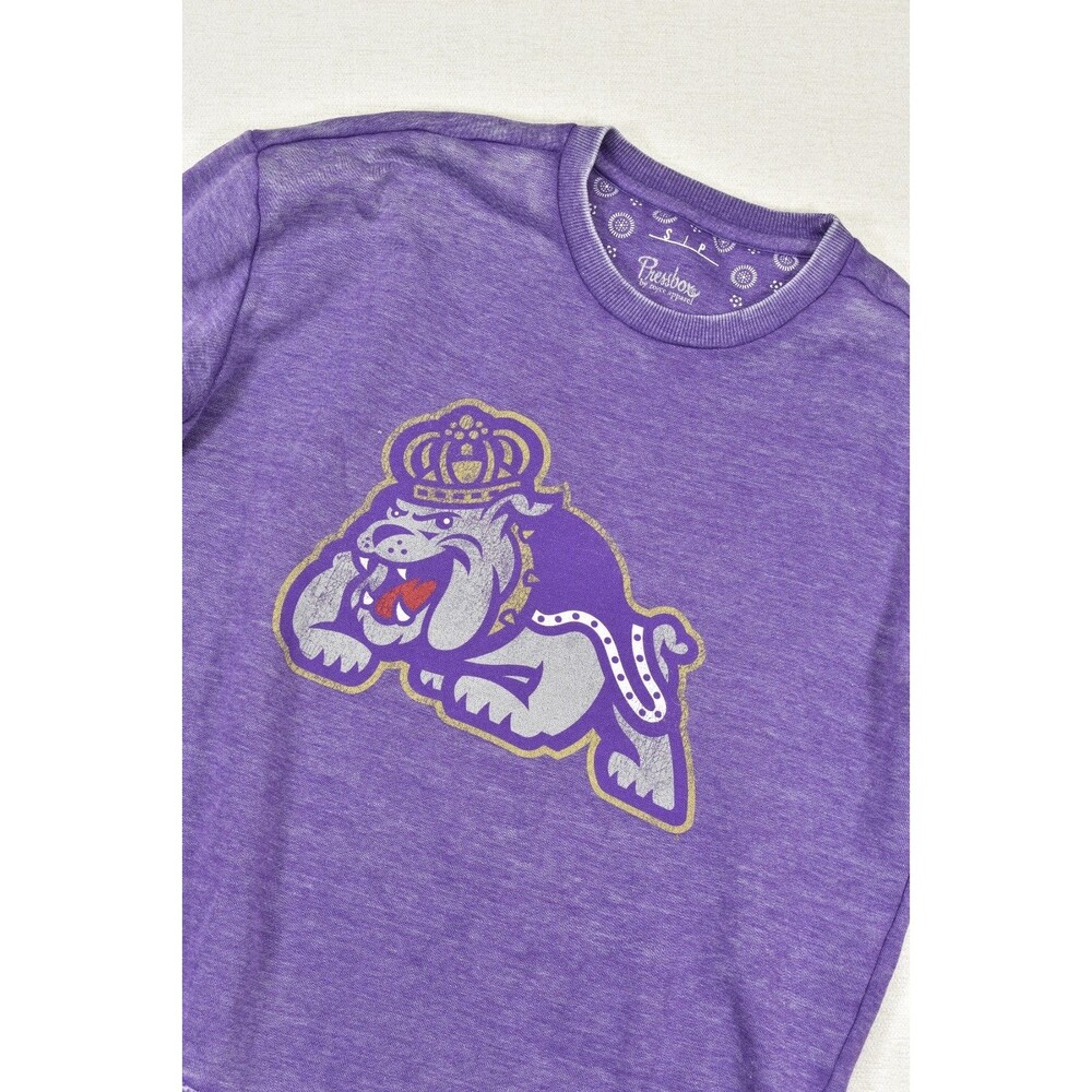 JMU Womens Pressbox Sweatshirt Purple Heather Small Duke Dog Mascot Pullover